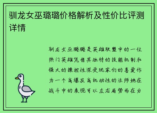 驯龙女巫璐璐价格解析及性价比评测详情